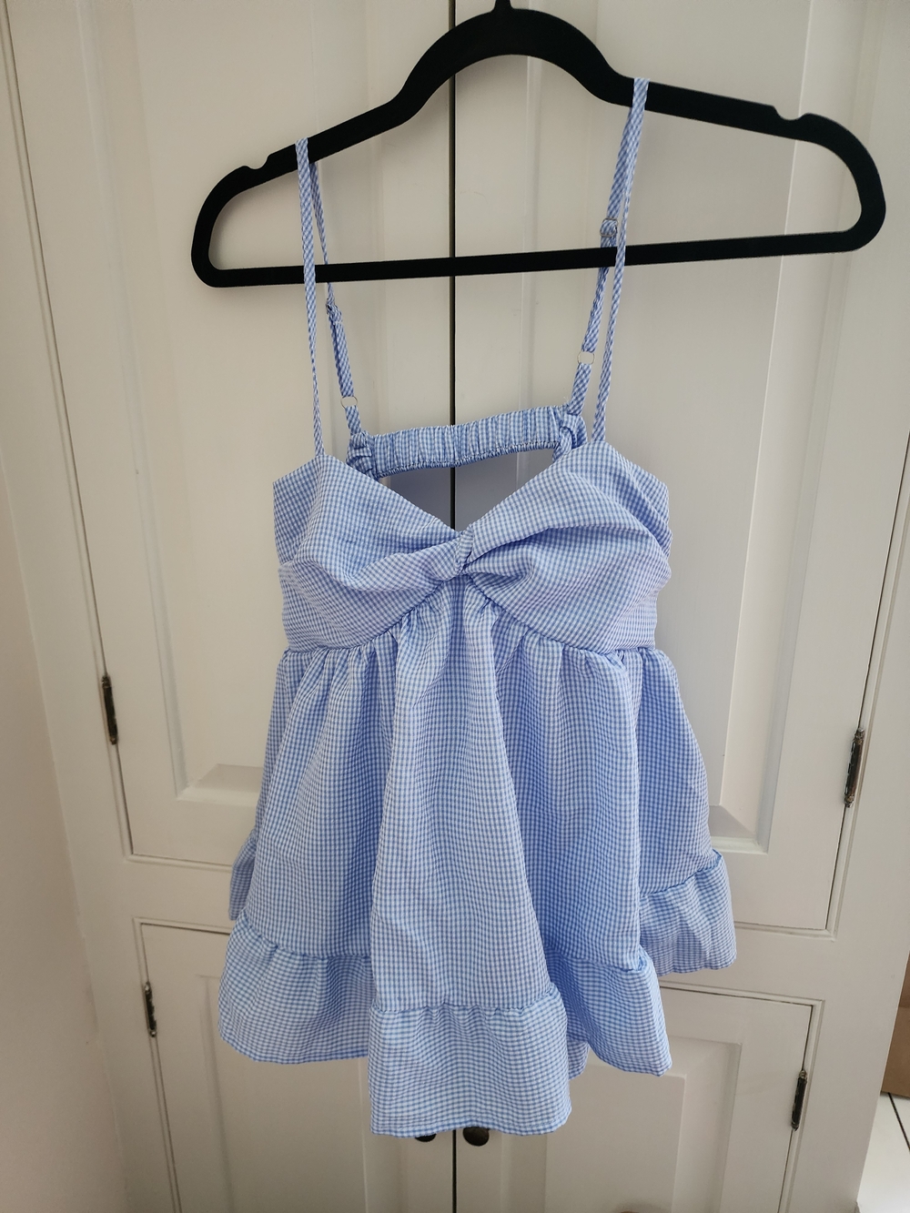Light Blue Gingham Summer Top - Size Small.